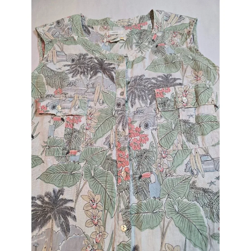 C&C California‎ Womens Tropical Print Sleeveless Linen Button-Down dress Size 3X - Picture 13 of 13